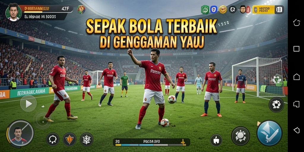 Gambaran gameplay mendebarkan di lapangan sepak bola 47F.