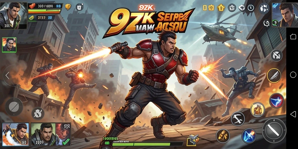 Screenshot gameplay 9ZK yang menampilkan pertarungan seru dengan karakter unik.