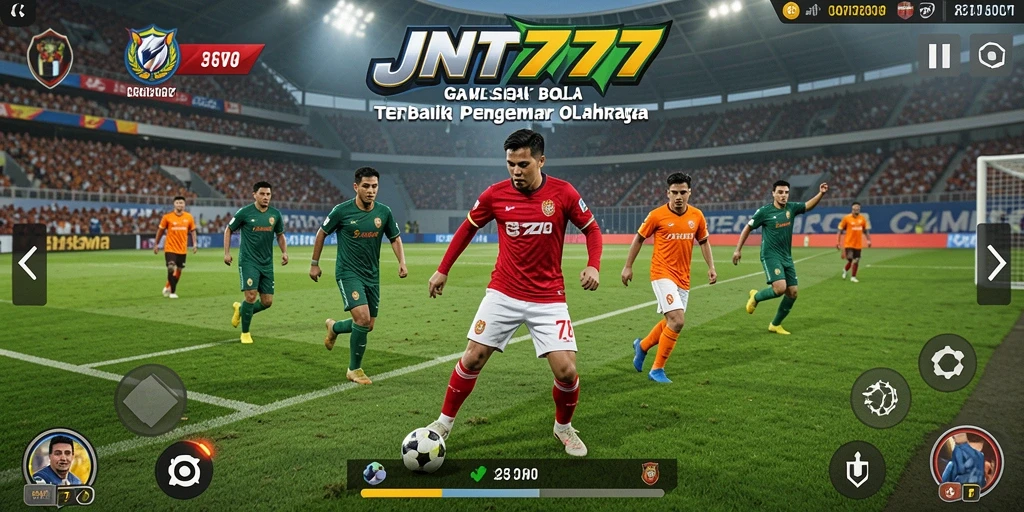 Tampilan gameplay JNT777 dengan aksi sepak bola yang mendebarkan.