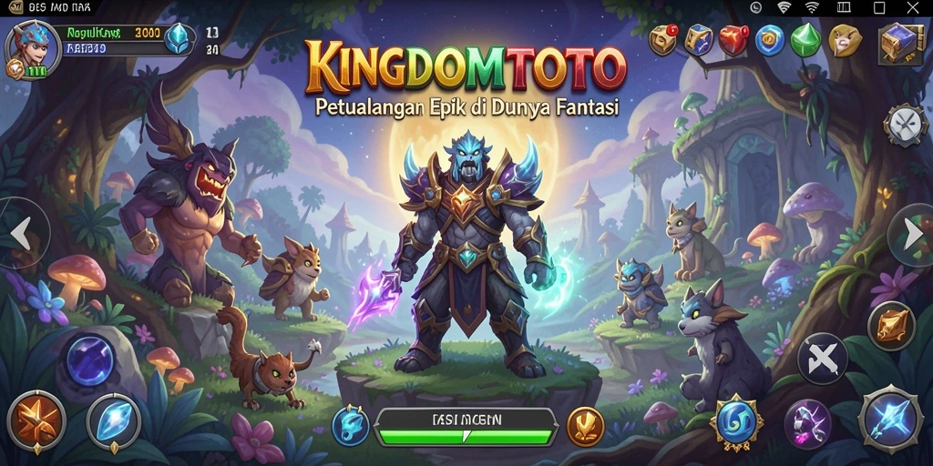 Tampilan gameplay <strong>KINGDOMTOTO</strong> dengan petualangan seru di dunia fantasi.
